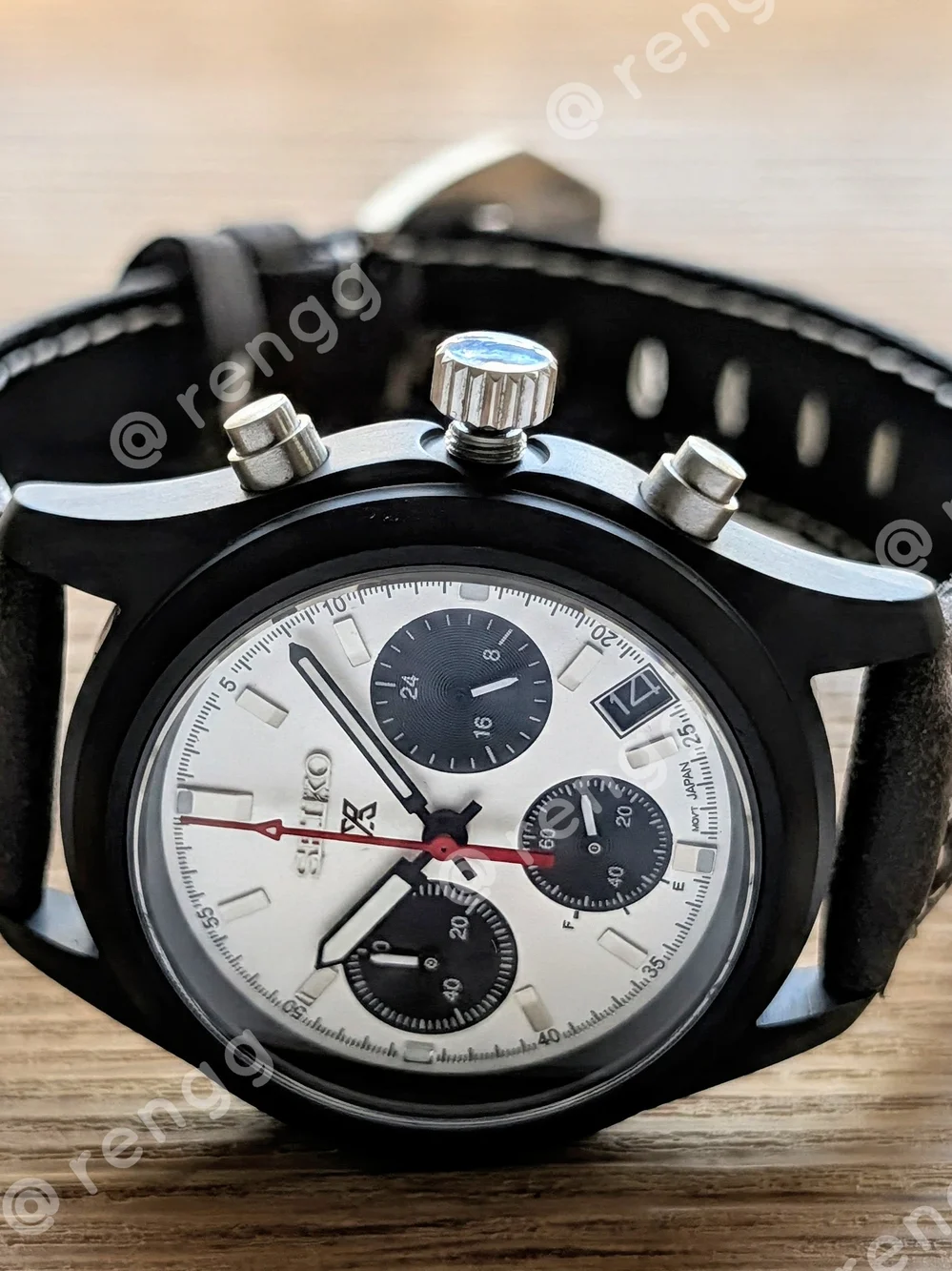 39mm Seiko Men’s Black Case Panda Chronograph Mod Watch Sapphire